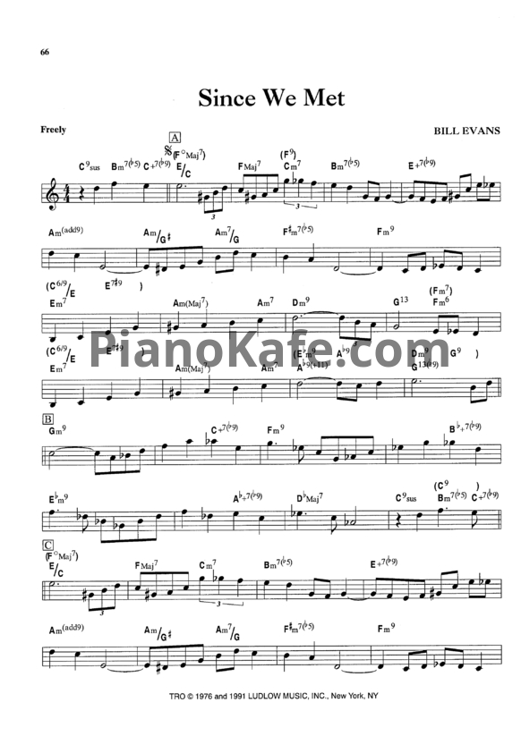 Ноты Bill Evans - Since we met - PianoKafe.com