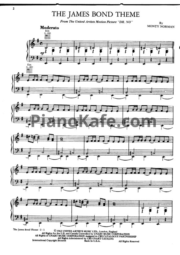 Ноты Monty Norman - The James Bond theme - PianoKafe.com