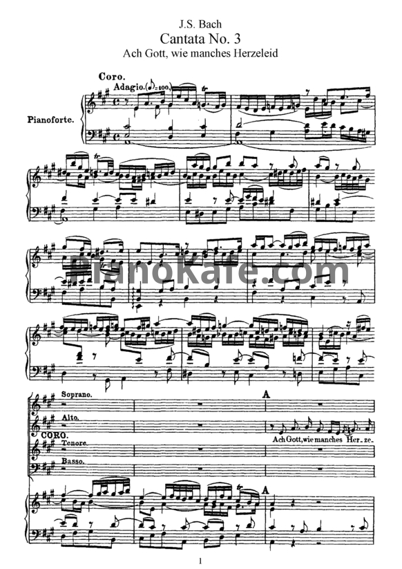 Ноты И. Бах - Кантата №3 "Ach Gott, wie manches Herzeleid" (BWV 3) - PianoKafe.com