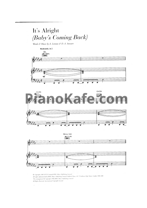Ноты Eurythmics - It's Alright (Baby's Coming back) - PianoKafe.com
