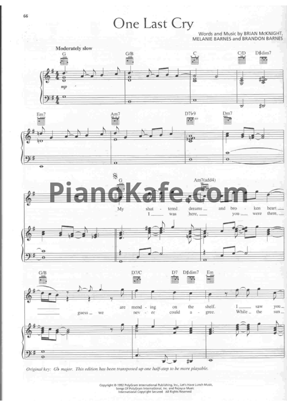 Ноты Brian McKnight - One last cry - PianoKafe.com