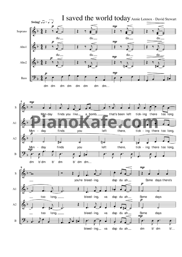 Ноты Eurythmics - I saved the world today (Партитура) - PianoKafe.com