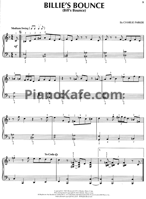 Ноты Charlie Parker - Billie's bounce - PianoKafe.com