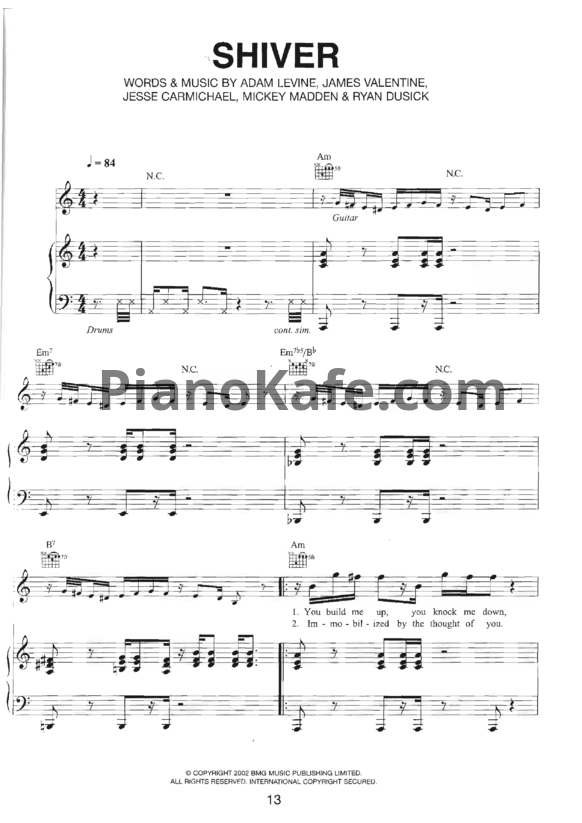 Ноты Maroon 5 - Shiver - PianoKafe.com