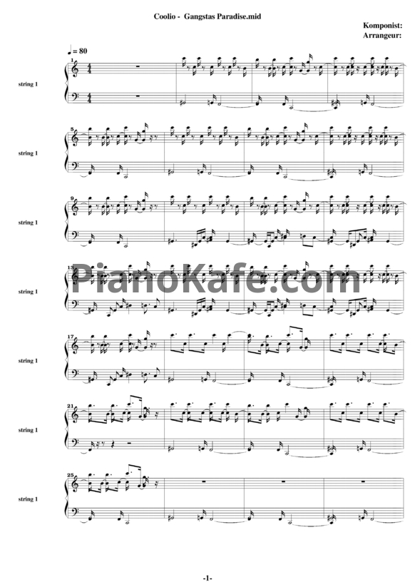 Ноты Биназир Ермаганбетова и Раффа Григорян - Gangsta's paradise - PianoKafe.com