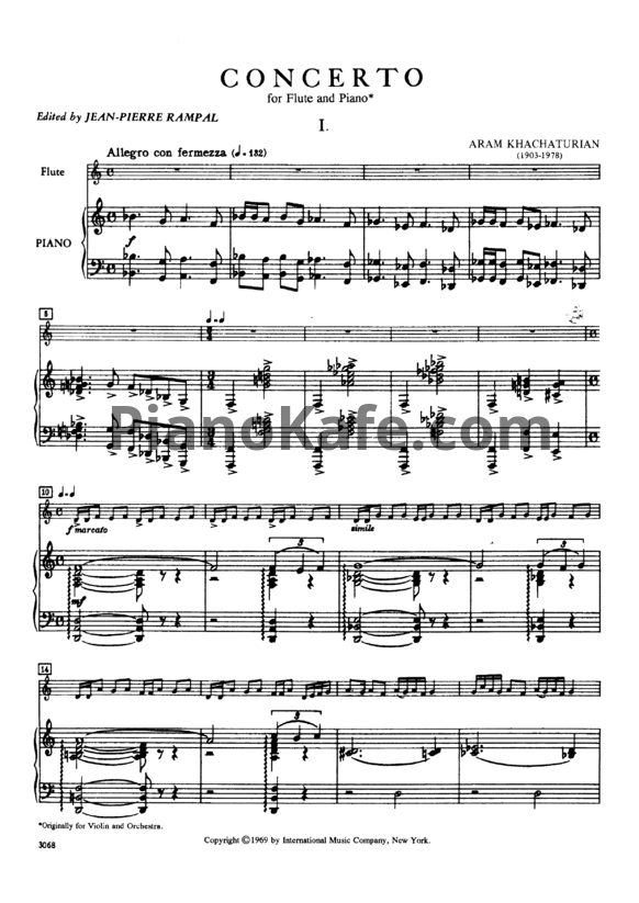 Ноты Арам Хачатурян - Концерт для скрипки с оркестром (Переложение для флейты) - PianoKafe.com