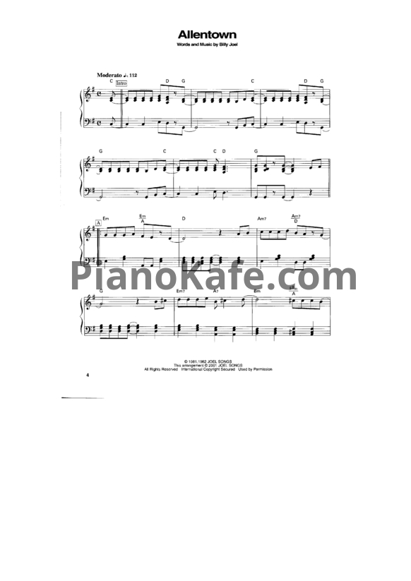 Ноты Billy Joel - Allentown - PianoKafe.com