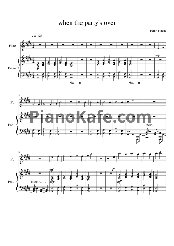 Ноты Billie Eilish - When the party's over (Версия 2) - PianoKafe.com