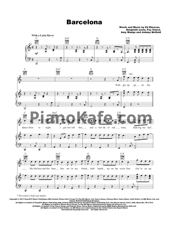 Ноты Ed Sheeran - Barcelona - PianoKafe.com