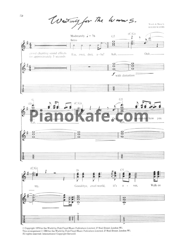 Ноты Pink Floyd - Waiting for the worms (Guitar tabs) - PianoKafe.com