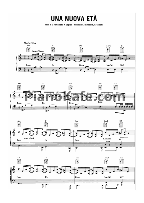 Ноты Eros Ramazzotti - Una nuova eta - PianoKafe.com
