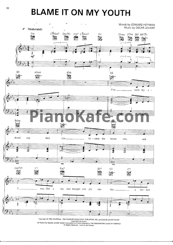 Ноты Oscar Levant - Blame it on my youth - PianoKafe.com