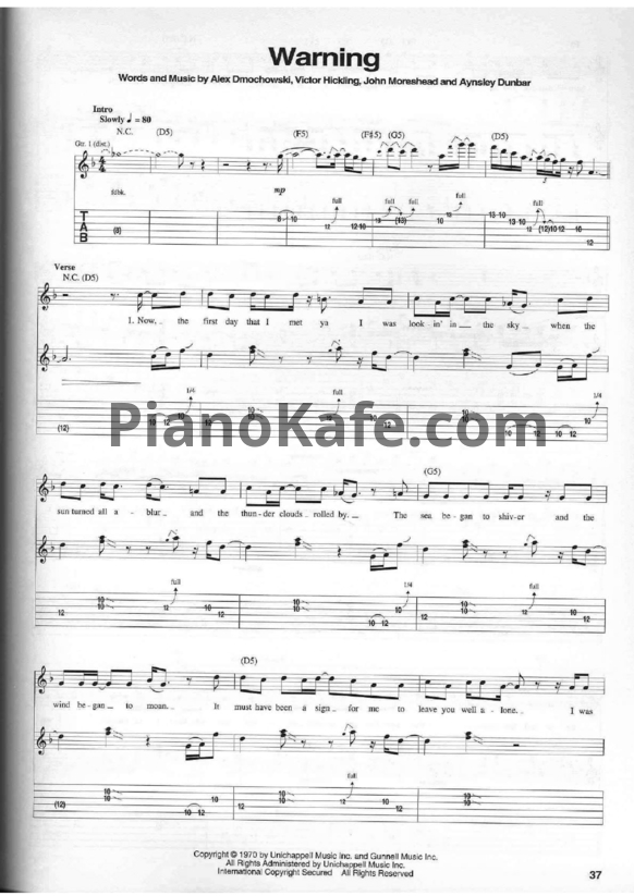 Ноты Black Sabbath - Warning (Guitar tabs & Voice) - PianoKafe.com