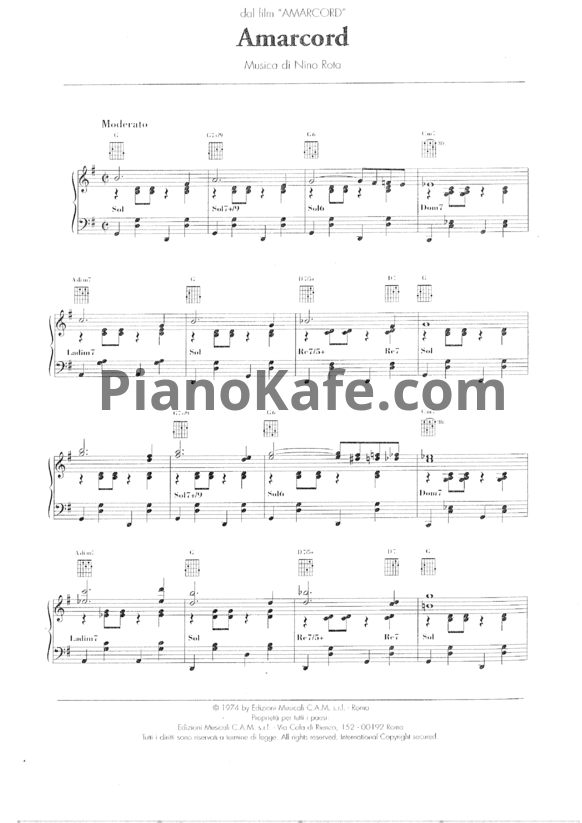 Ноты Nino Rota - Amarcord - PianoKafe.com