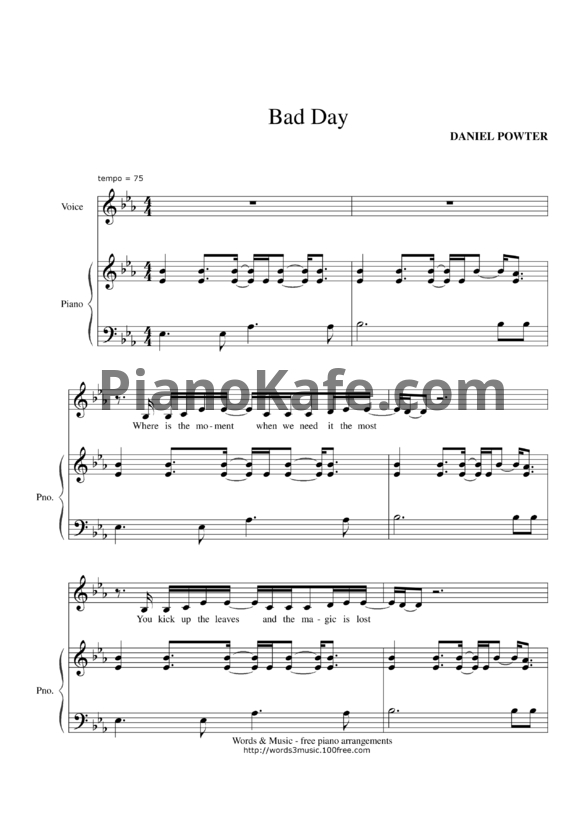 Ноты Daniel Powter - Bad Day - PianoKafe.com