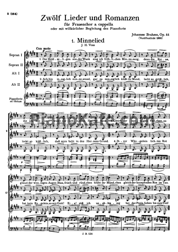 Ноты И. Брамс - Двенадцать песен и романсов для женского хора и фортепиано (Op. 44) - PianoKafe.com