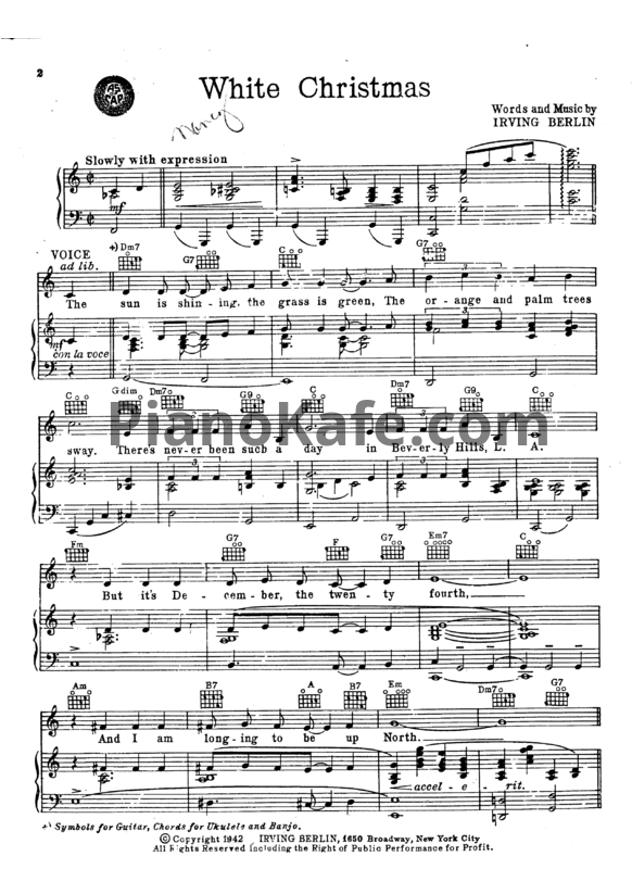 Ноты Bing Crosby - White Christmas - PianoKafe.com