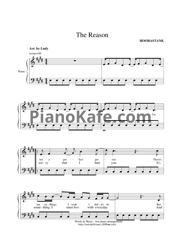 Ноты Hoobastank - The reason - PianoKafe.com