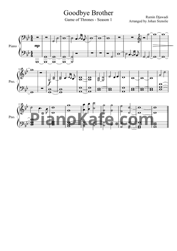 Ноты Ramin Djawadi - Goodbye brother - PianoKafe.com