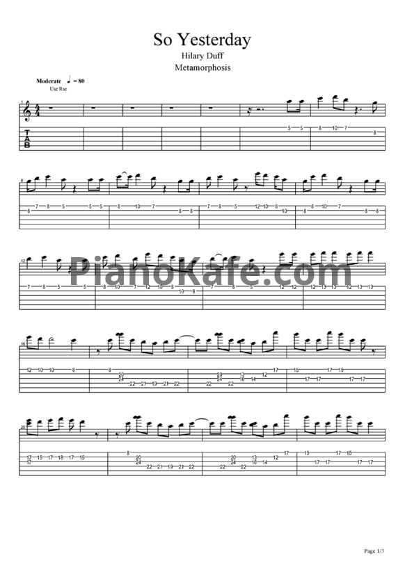 Ноты Hilary Duff - So yesterday - PianoKafe.com