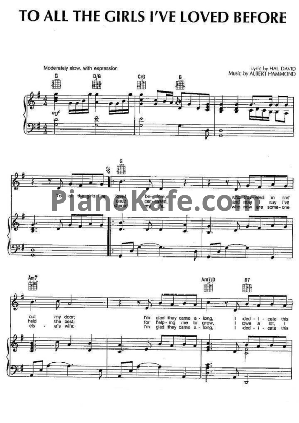 Ноты Julio Iglesias - To all the girls I've loved before - PianoKafe.com