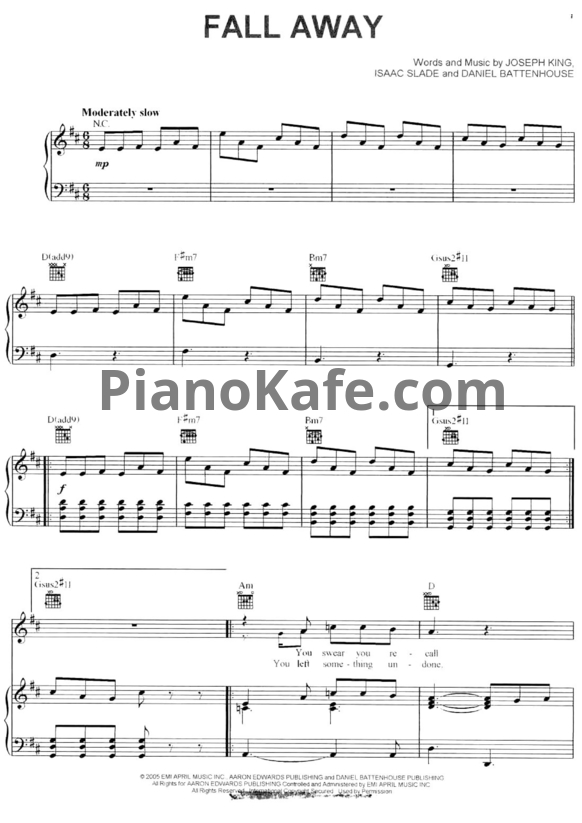 Ноты The Fray - Fall away - PianoKafe.com