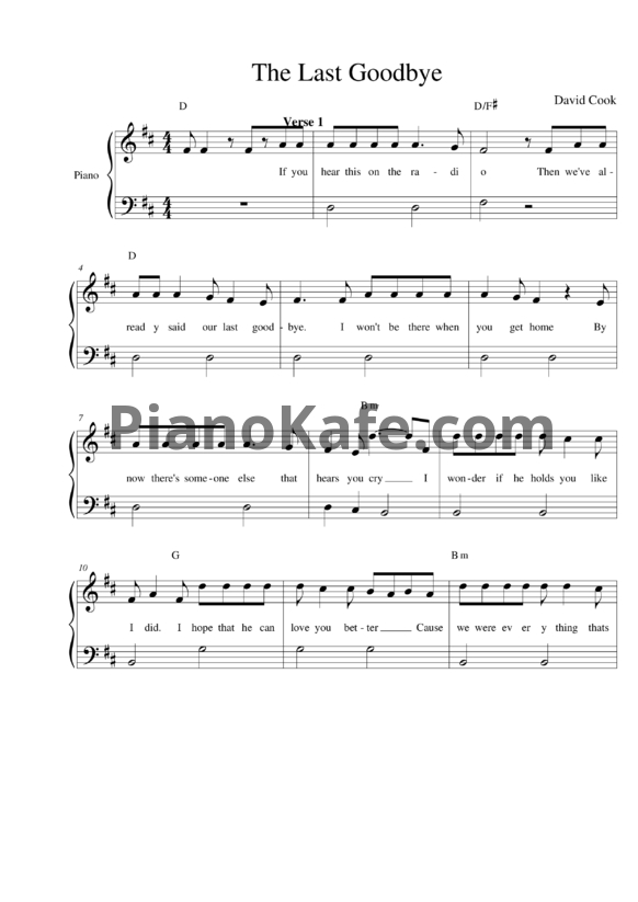 Ноты David Cook - The last goodbye - PianoKafe.com