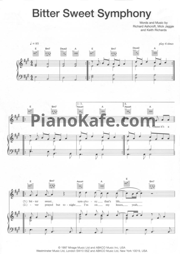 Ноты The verve - Bittersweet Symphony - PianoKafe.com