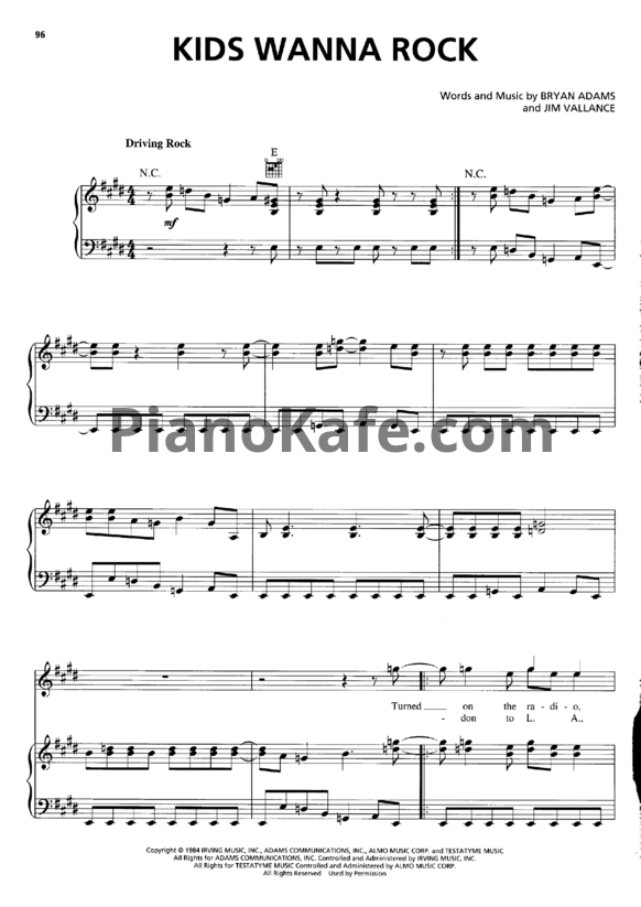 Ноты Bryan Adams - Kids wanna rock - PianoKafe.com