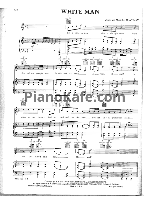 Ноты Queen - White man - PianoKafe.com