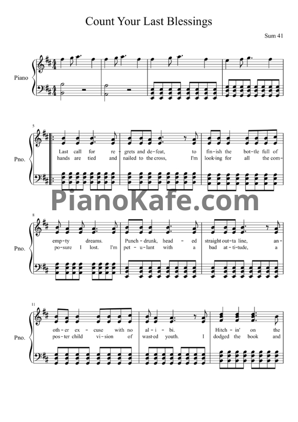 Ноты Sum 41 - Count your last blessings - PianoKafe.com