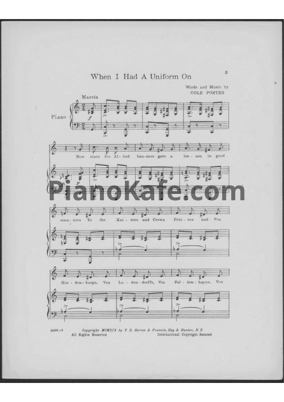 Ноты Cole Porter - When I had a uniform on - PianoKafe.com