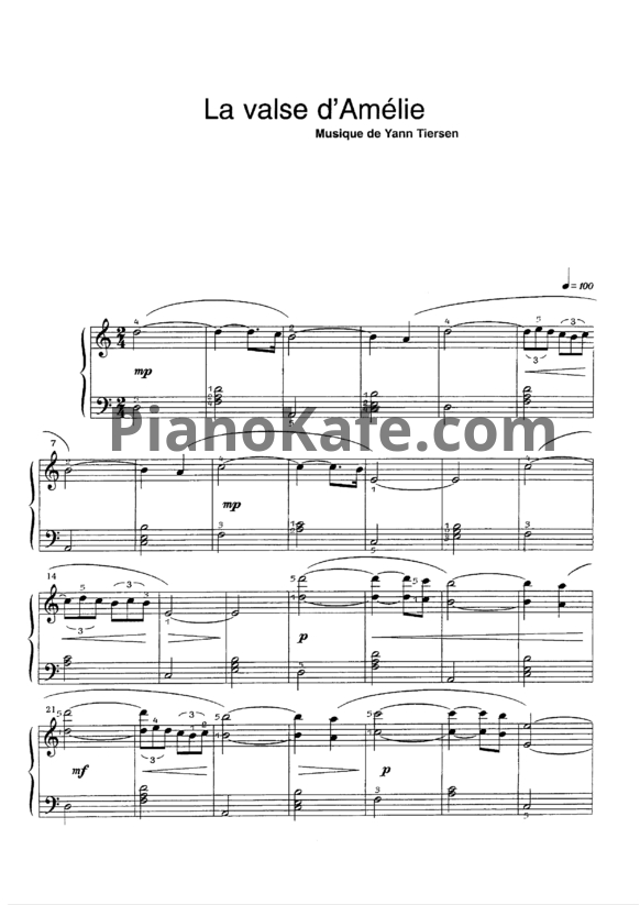 Ноты Yann Tiersen - La Valse D'Amelie - PianoKafe.com