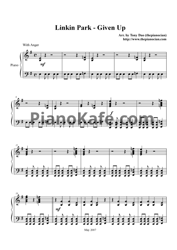 Ноты Linkin Park - Given up - PianoKafe.com