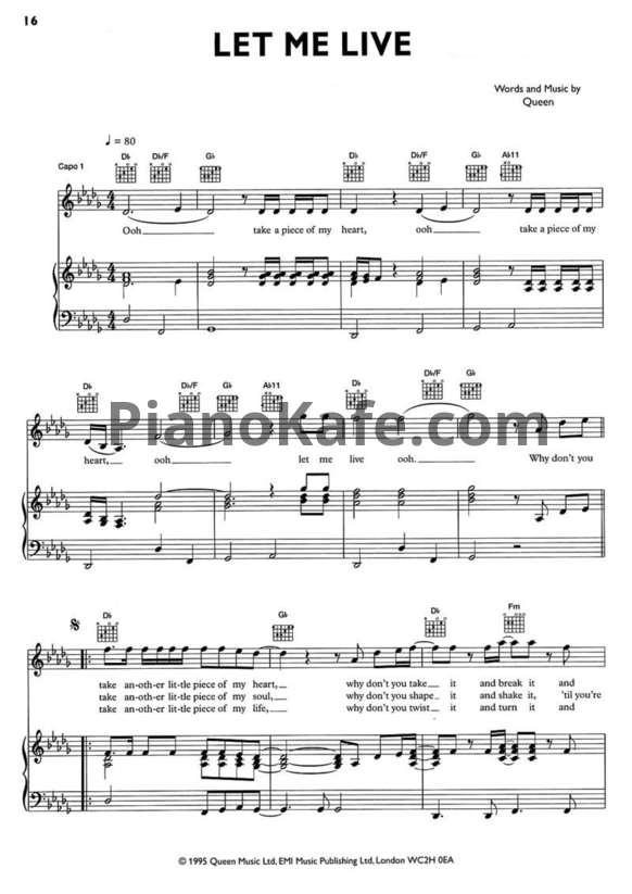 Ноты Queen - Let me live - PianoKafe.com