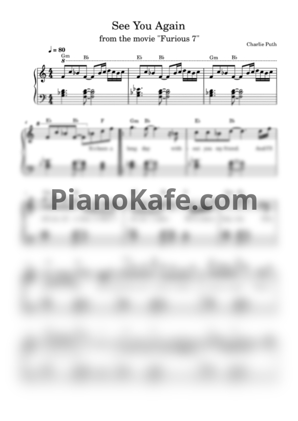 Ноты Charlie Puth, Wiz Khalifa - See you again (Переложение для фортепиано) - PianoKafe.com