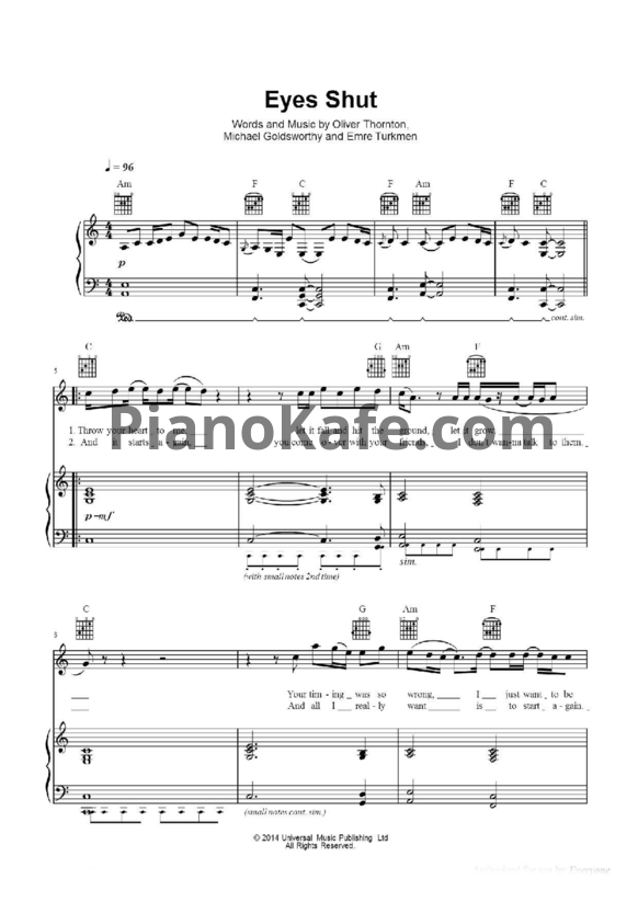 Ноты Years & Years - Eyes shut (Версия 2) - PianoKafe.com