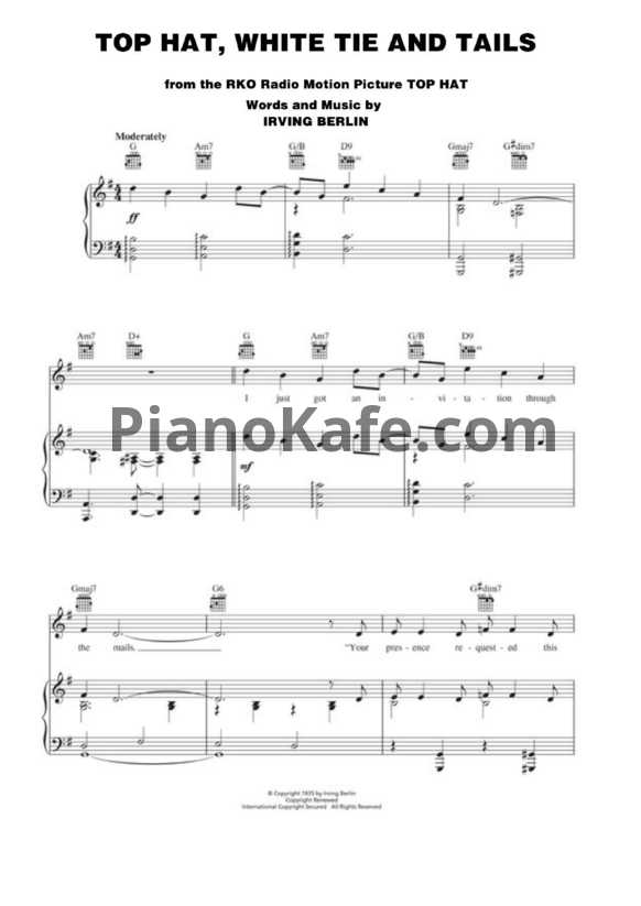 Ноты Irving Berlin - Top hat, white tie and tails - PianoKafe.com