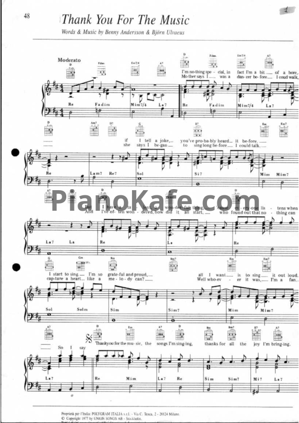 Ноты Abba - Thank You for the Music - PianoKafe.com