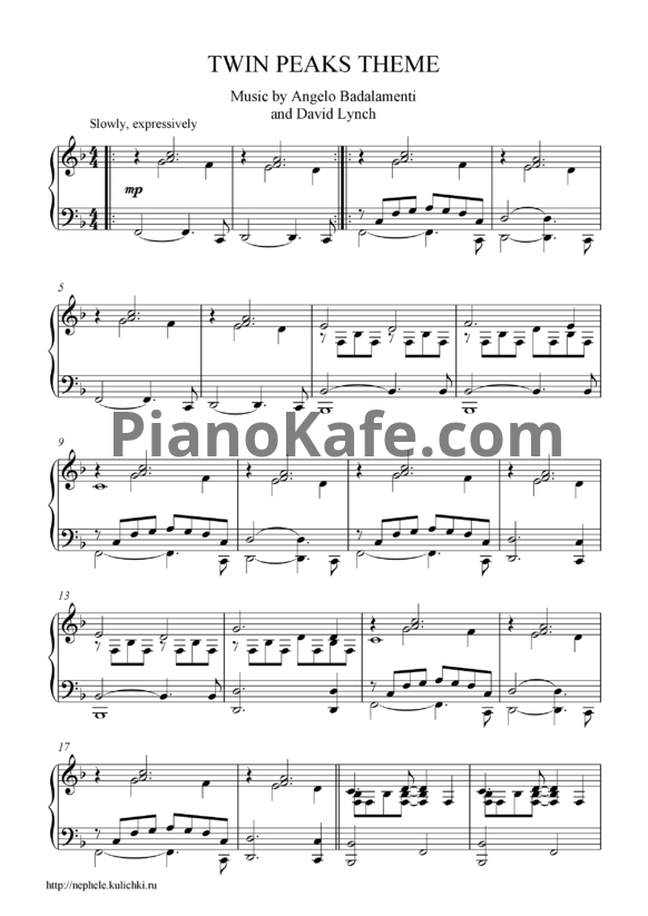 Ноты Angelo Badalamenti - Twin Peaks theme - PianoKafe.com