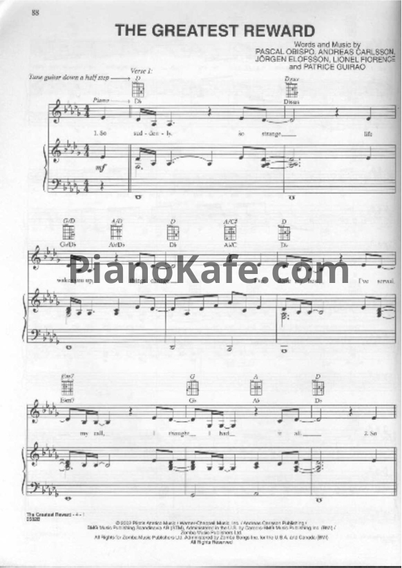 Ноты Celine Dion - The greatest reward - PianoKafe.com