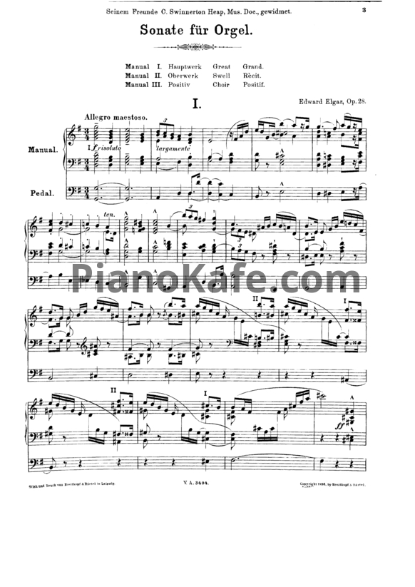 Ноты Эдуард Элгар - Соната для органа №1 соль мажор (Op. 28) - PianoKafe.com