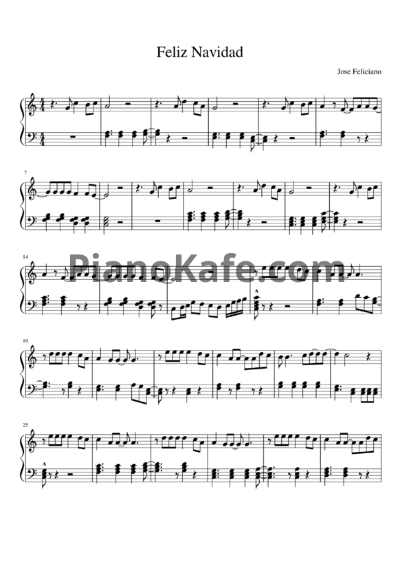 Ноты Jose Feliciano - Feliz Navidad - PianoKafe.com
