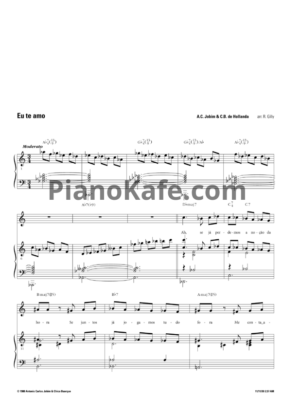 Ноты Antonio Carlos Jobim & C.B. de Hollanda - Eu te amo - PianoKafe.com