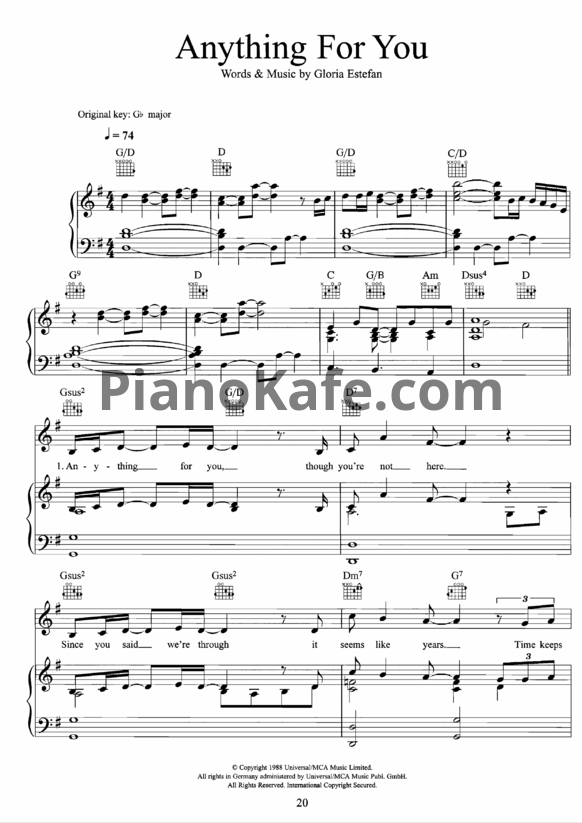 Ноты Gloria Estefan - Anything for you (Версия 2) - PianoKafe.com
