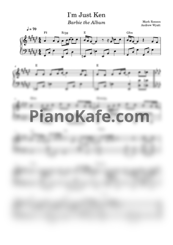 Ноты Ryan Gosling - I'm just Ken - PianoKafe.com