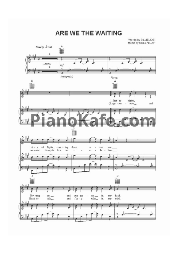 Ноты Green Day - Are we the waiting - PianoKafe.com