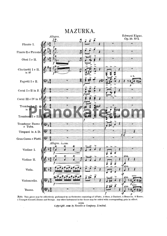 Ноты Эдуард Элгар - Мазурка для оркестра (Op. 10, №1, Партитура) - PianoKafe.com