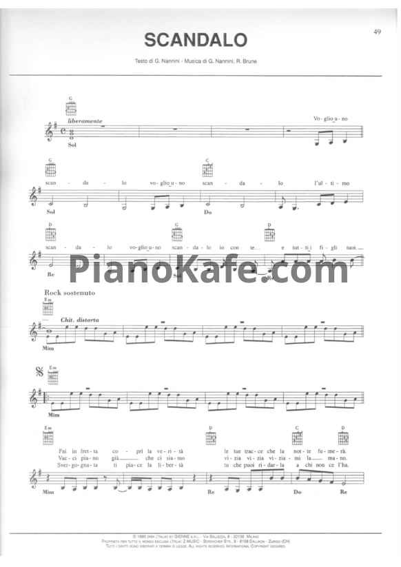 Ноты Gianna Nannini - Scandalo - PianoKafe.com