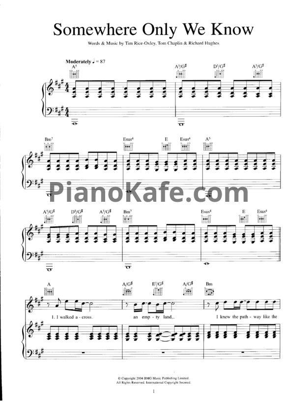 Ноты Keane - Somewhere only we know - PianoKafe.com